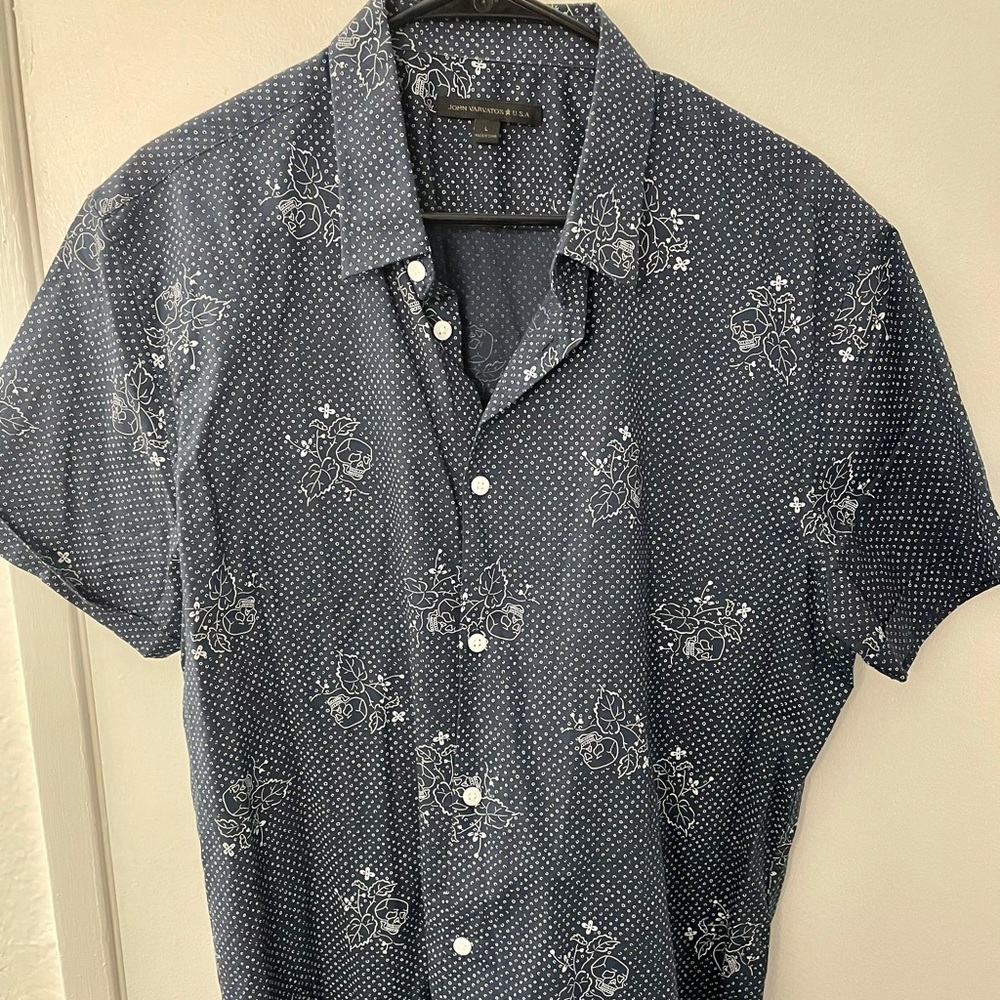 John Varvatos skull graphic button up